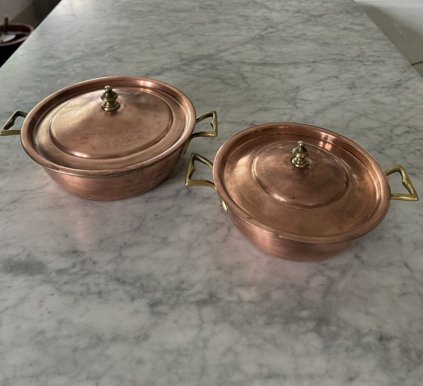 Set Of 2 Vintage Christian Wagner Rein Kupfer Lidded #16 #18 Copper Brass