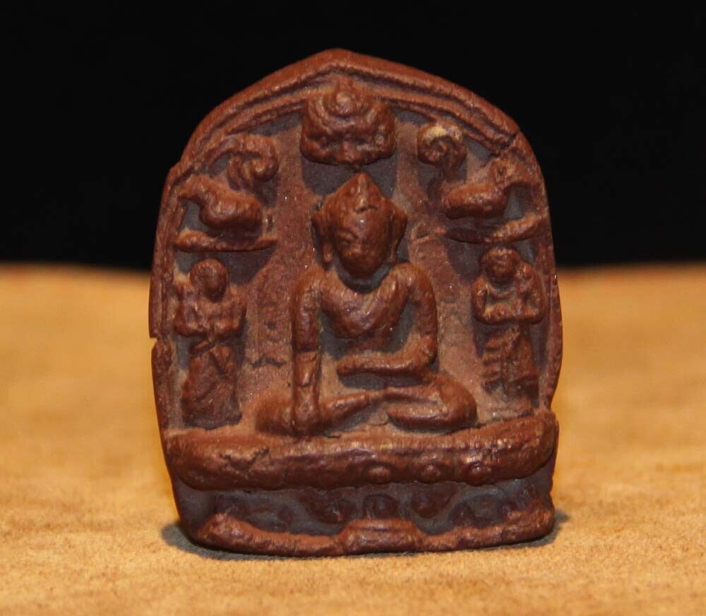 Rare Nice Tibet 1800s Old Buddhist Medicine Clay Tsa Tsa Buddha Sakyamuni Statue