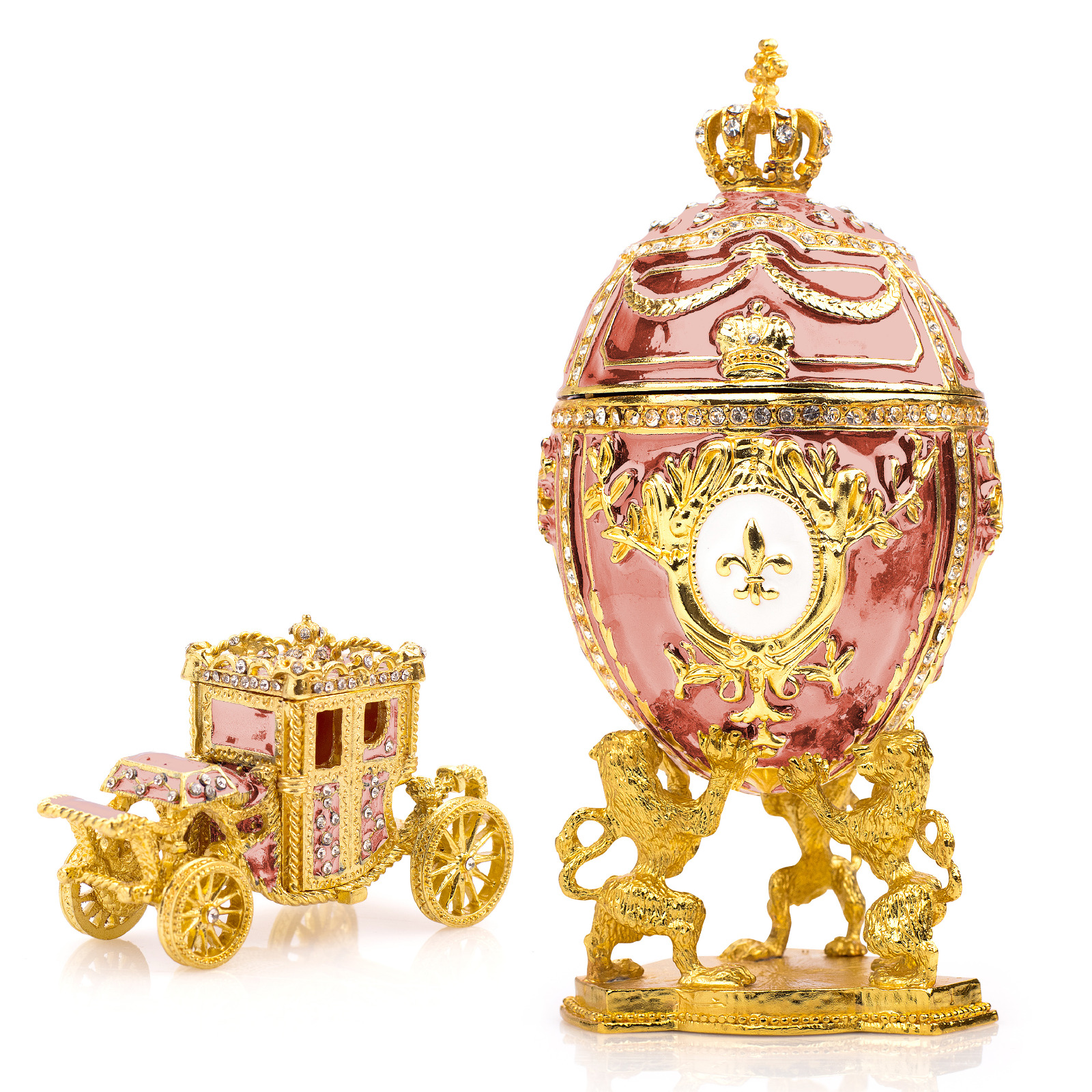 Royal Imperial Pink Faberge Egg Replica: Extra Large 6.6 inch + Carriage by Vtry