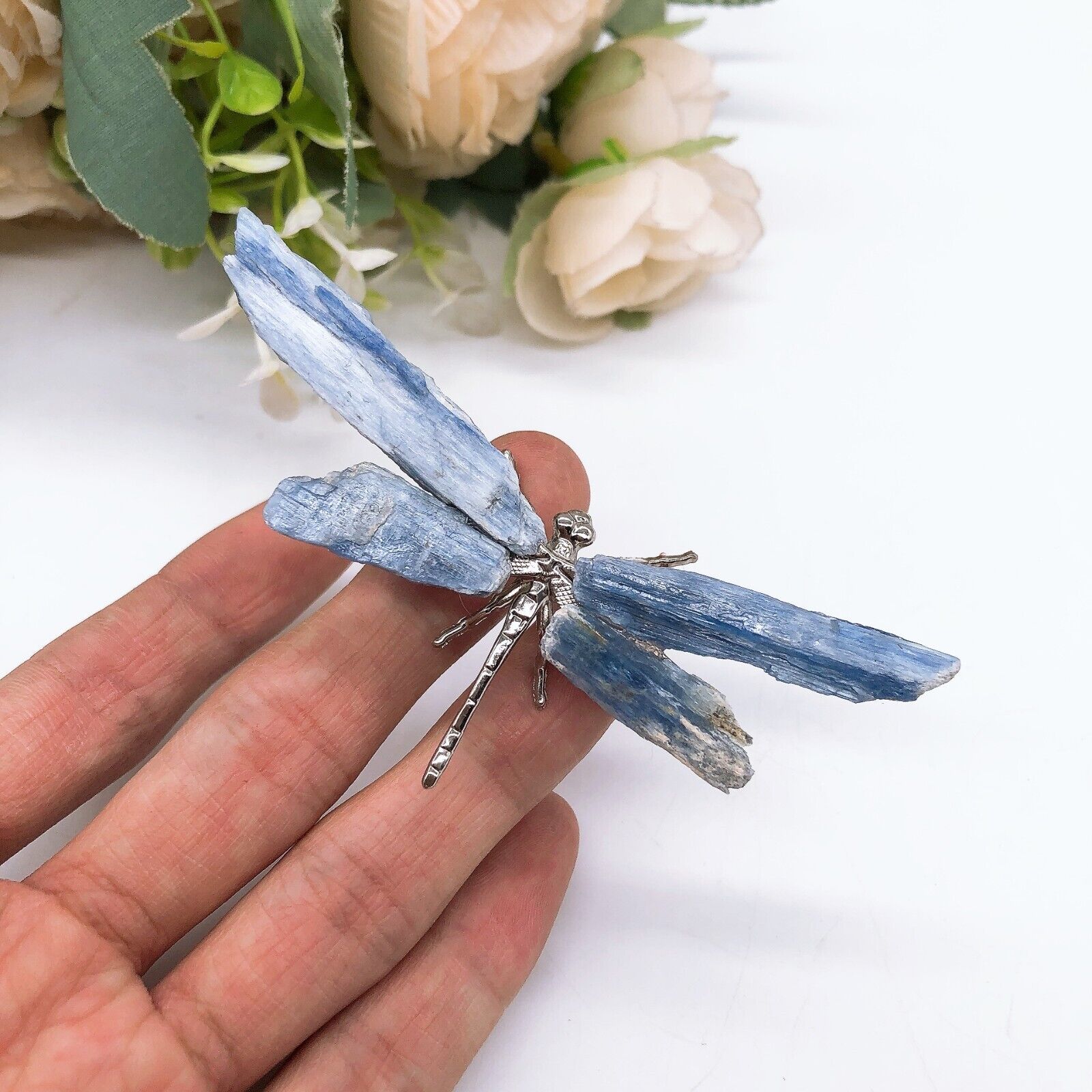 2PCS Natural Blue Kyanite Dragonfly Crystal Quartz Stone Gemstone Figurine