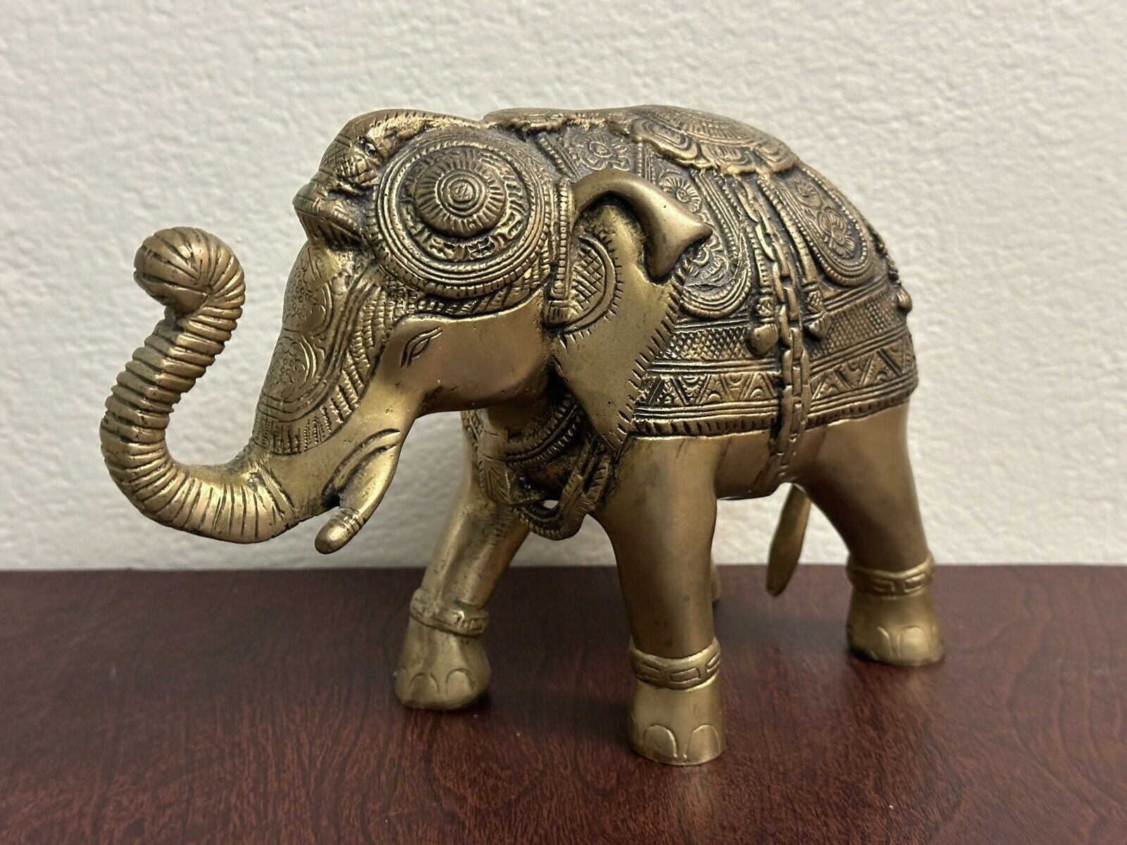 Brass Elephant Figurine Sculpted Approximately 6 Inches Patina Heavy