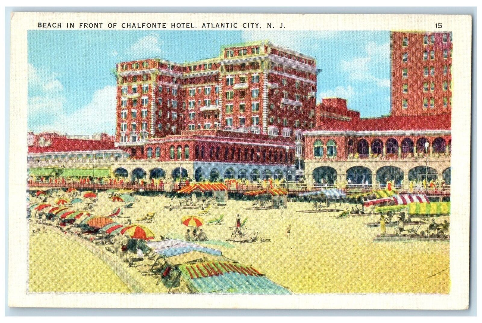 c1920\'s Beach In Front Of Chalfonte Hotel Atlantic City New Jersey NJ Postcard