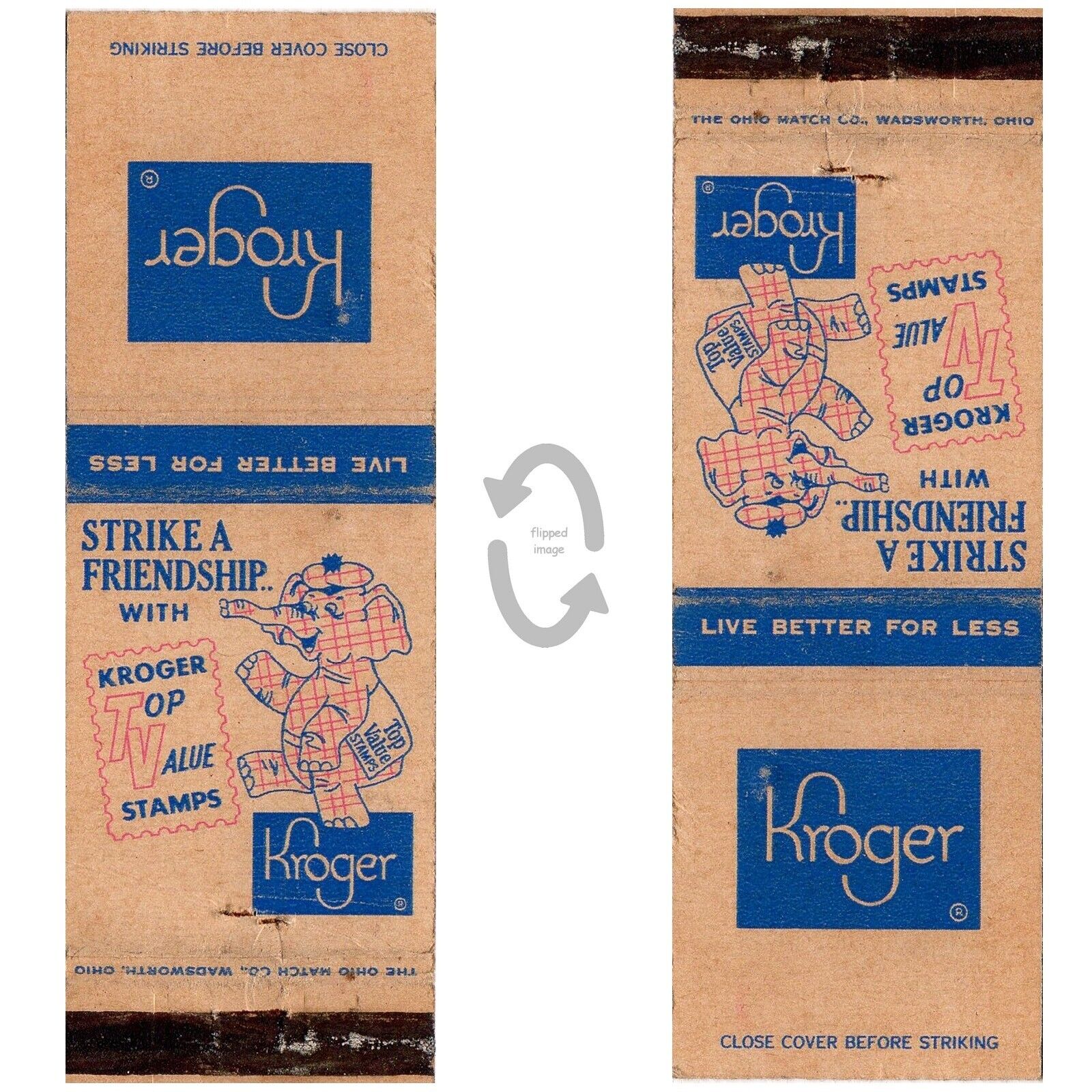 Vintage Matchbook Cover Kroger Supermarket Pink Elephant 1950s top value stamps