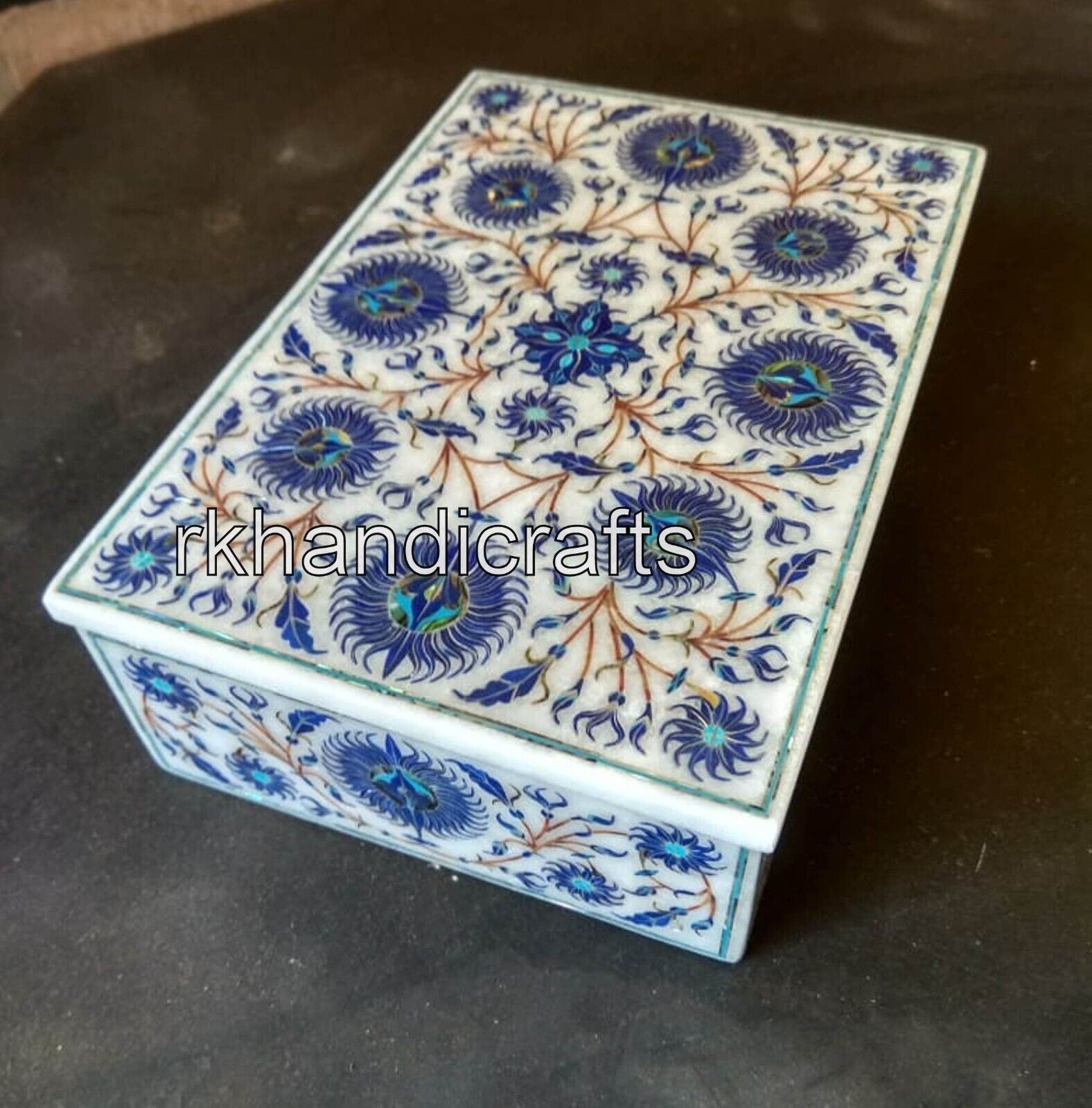 7 x 5 Inches Marquetry Art Jewelry Box Rectangle Marble Dining Table Decor Box