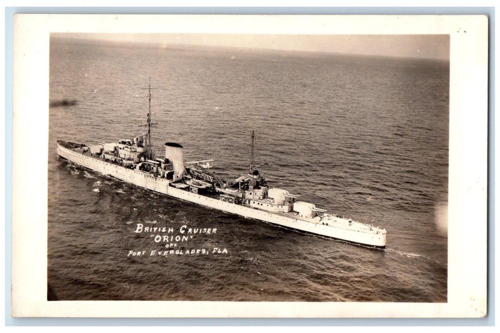 c1940\'s British Cruiser Orion Off Port Everglades FL Vintage RPPC Photo Postcard
