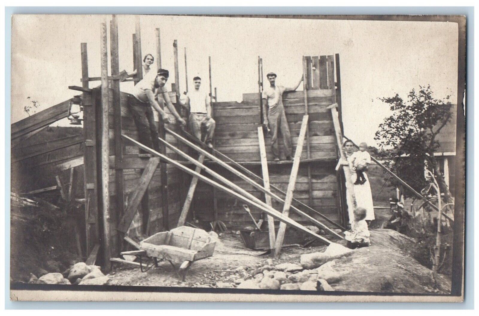 Workers Postcard RPPC Photo Family House Occupational c1910's Unposted Antique