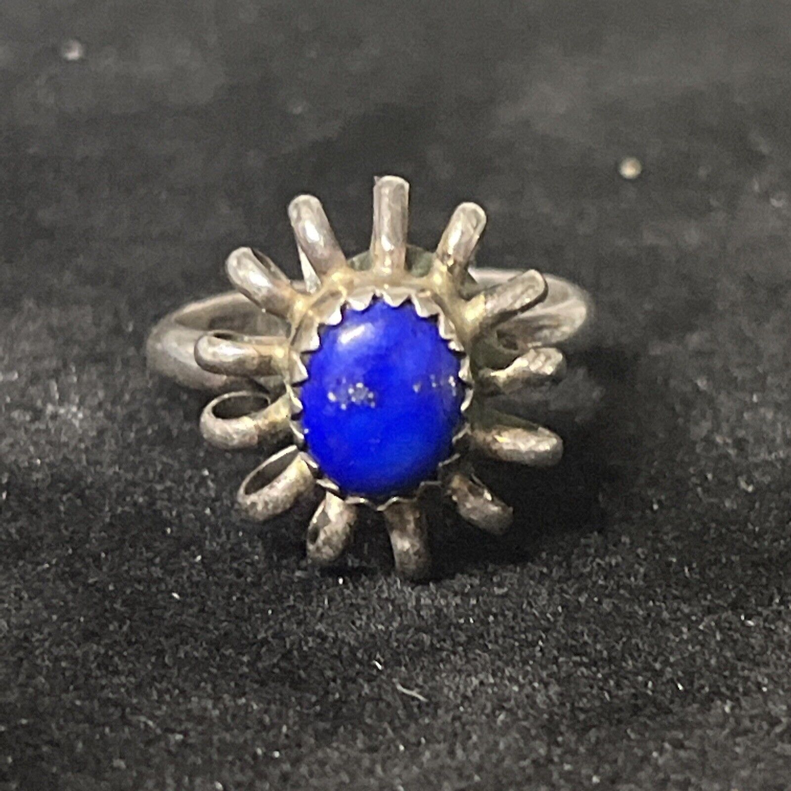 Vintage Navajo Sterling Silver Lapis Lazuli Ring Signed Leonard Notah Size 5.5