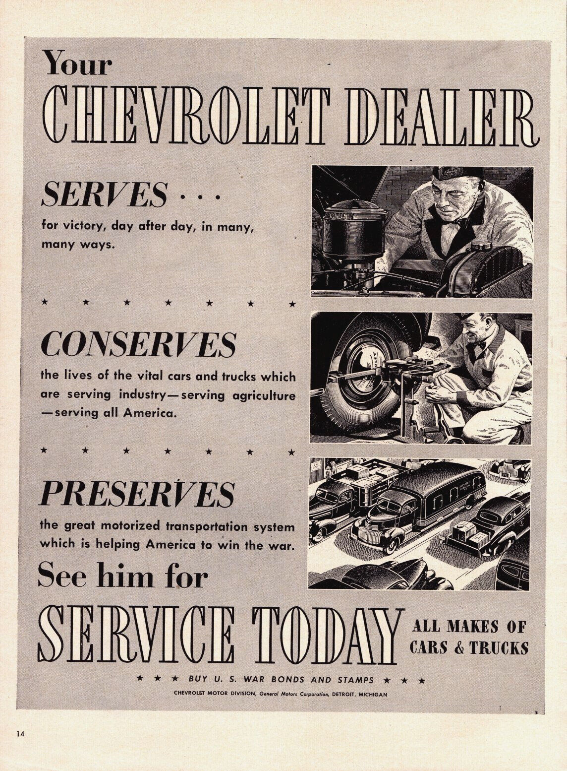 1943 Chevrolet Automobiles Original World War 2 Vintage Print Ad