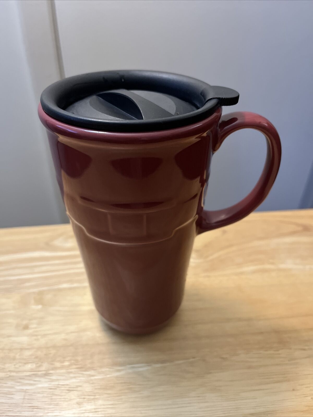 Longerberger Tall Red Coffee Mug with Plastic Lid