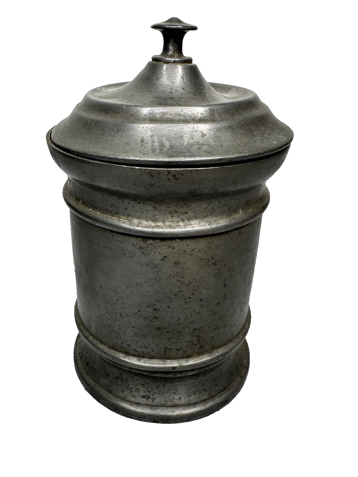 Antique Marked Pewter Tobacco Lidded Jar Pot 5.5\