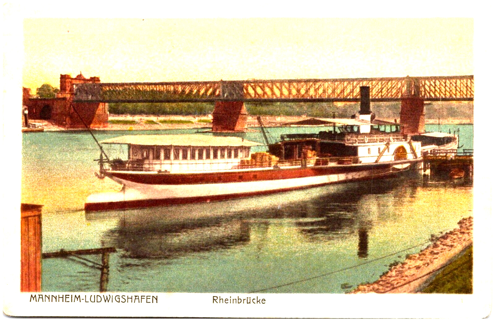 Ship, Phine/Rhein River, Mannheim-Ludwigshrfen Germany, Bridge, Postcard
