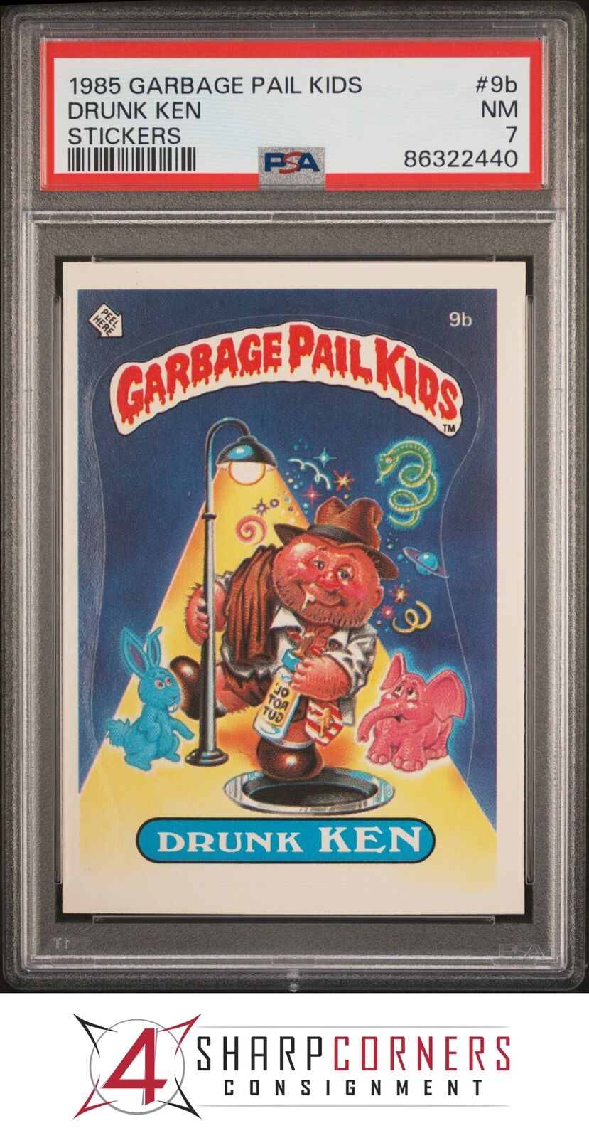 1985 GARBAGE PAIL KIDS STICKERS #9b DRUNK KEN SERIES 1 PSA 7 N3948390-440