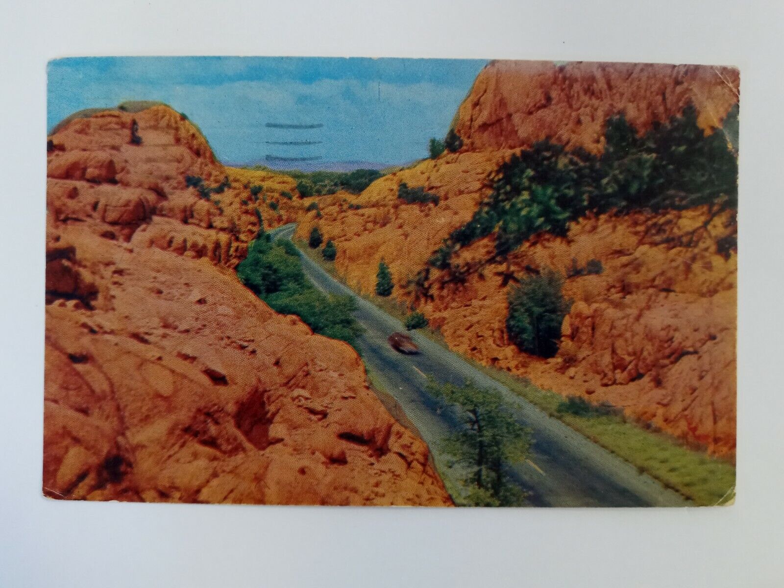 Granite Dells Prescott Arizona Highway 89A Vintage Postcard Speeding Car 1955