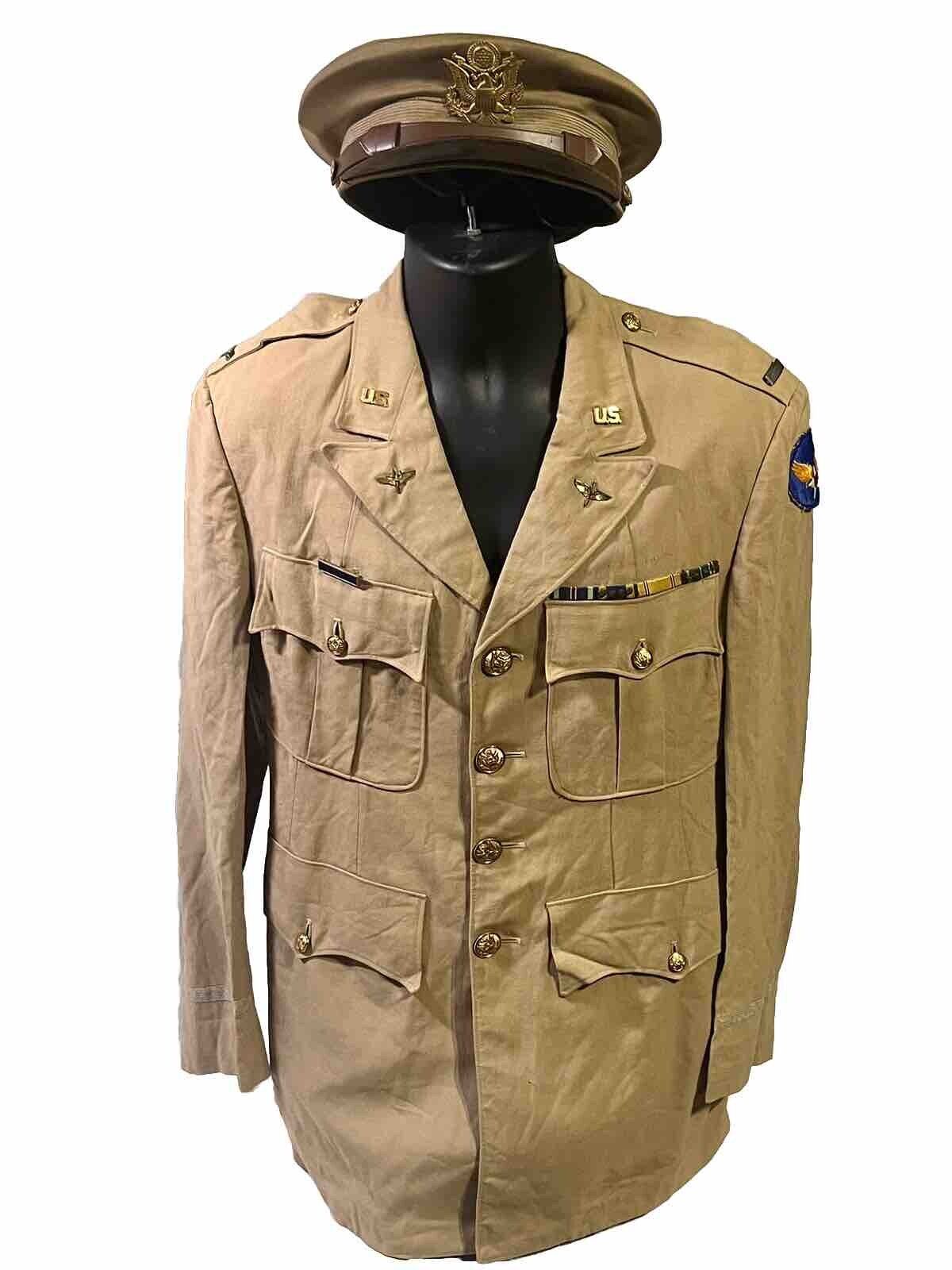 WW2 U.S. Army Air Forces Summer/Tropical Khaki Officer’s Jacket & Visor Cap