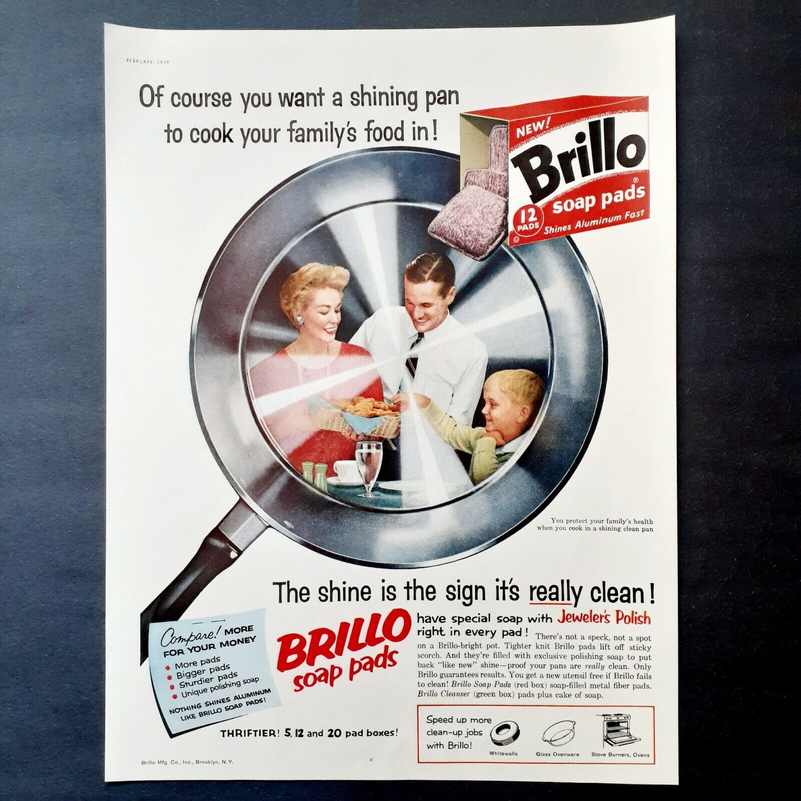 Brillo soap pad ad vintage 1959 original retro family advertisement