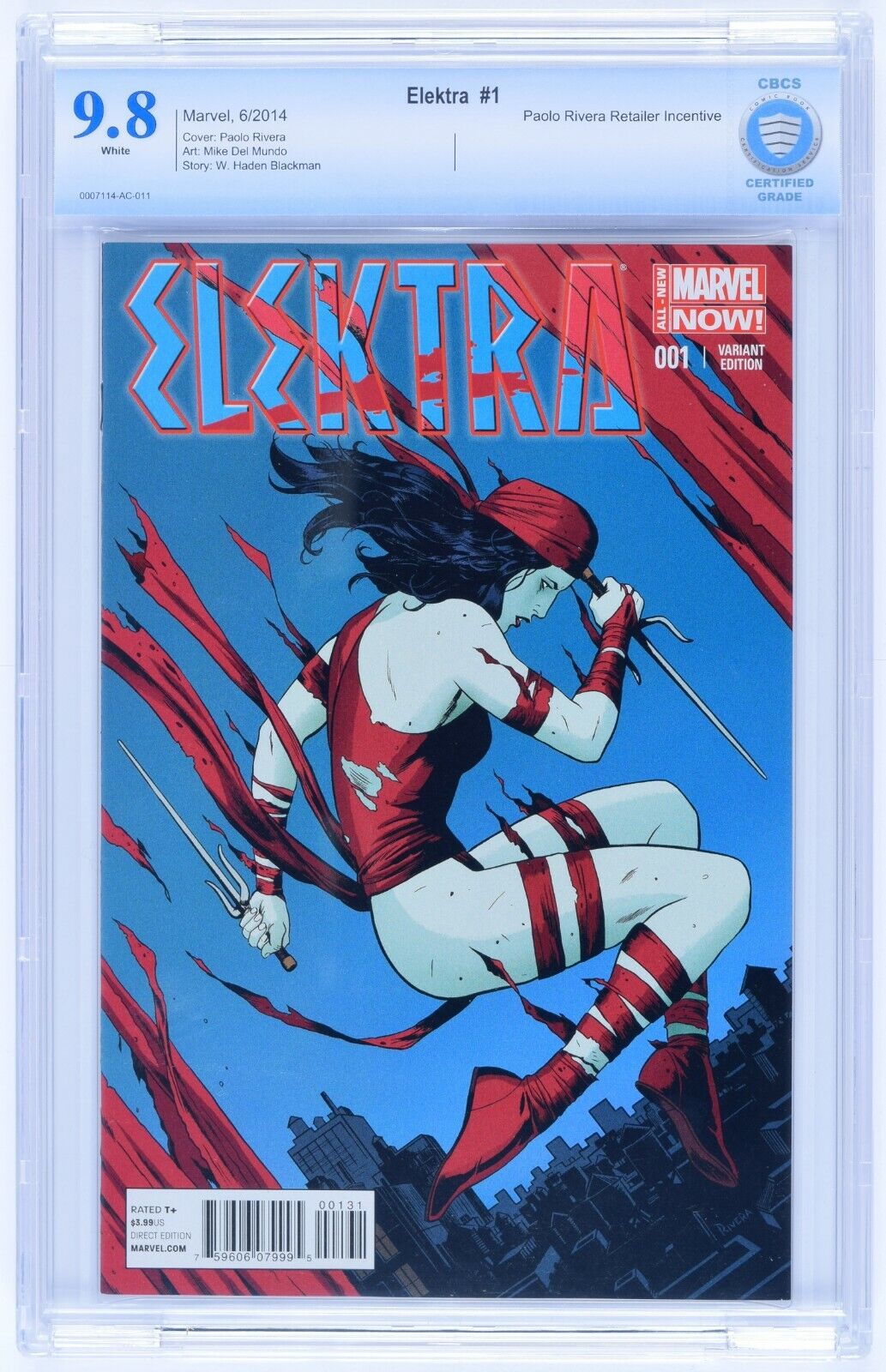 Elektra #1 (2014) CBCS 9.8 GRADED WP Paolo Rivera Variant 1:50 Marvel Now