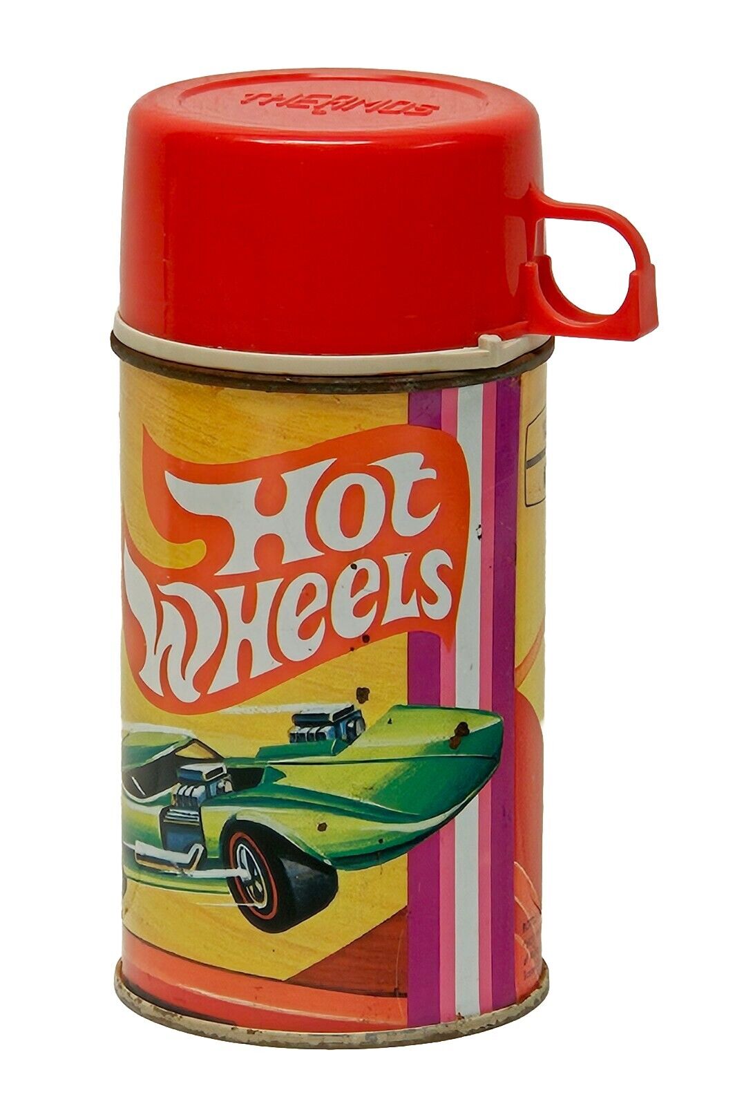 Vintage 1969 Mattel HOT WHEELS Red Line Metal Thermos No. 2804 Painted Bottom