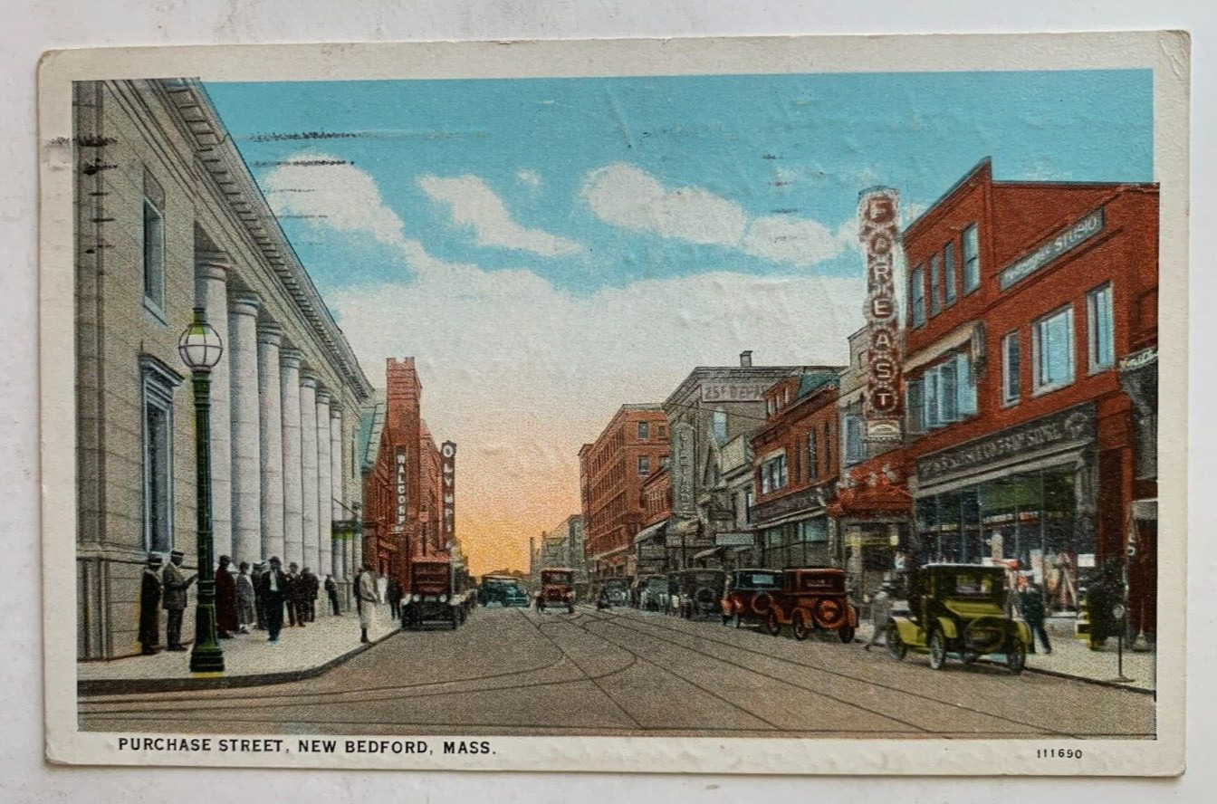1928 MA Postcard New Bedford Massachusetts Purchase Street Far East store sign