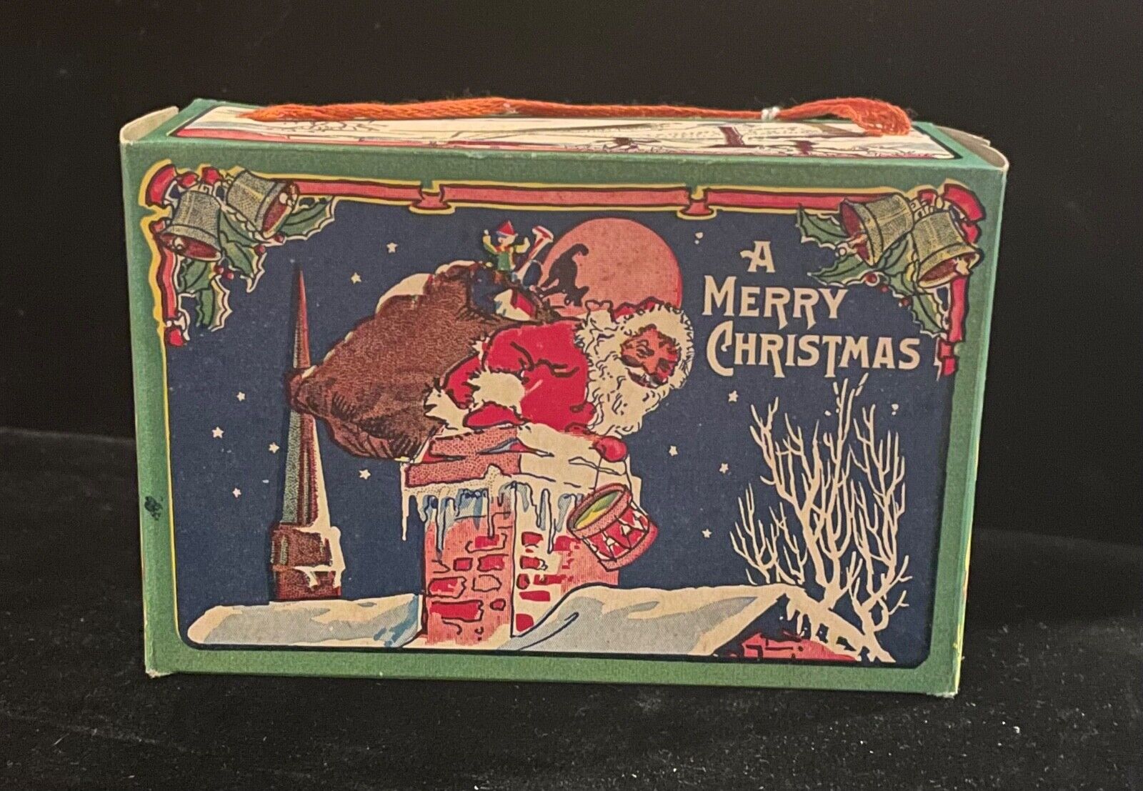 Vintage Christmas and New Year Cardboard Candy Box. 1920. Excellent condition.