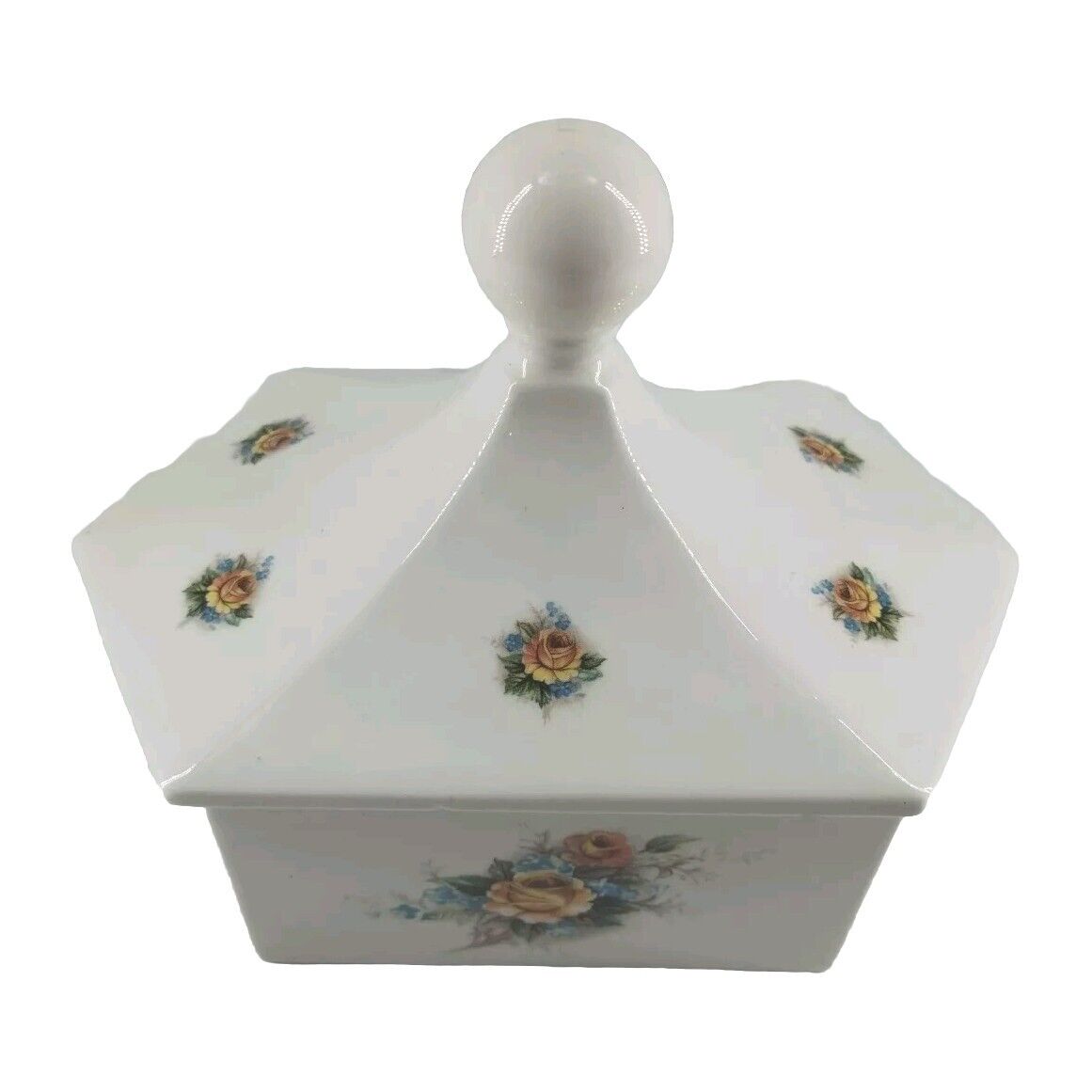 Vintage Ceramic 2pc Trinket Box Floral Design 6\