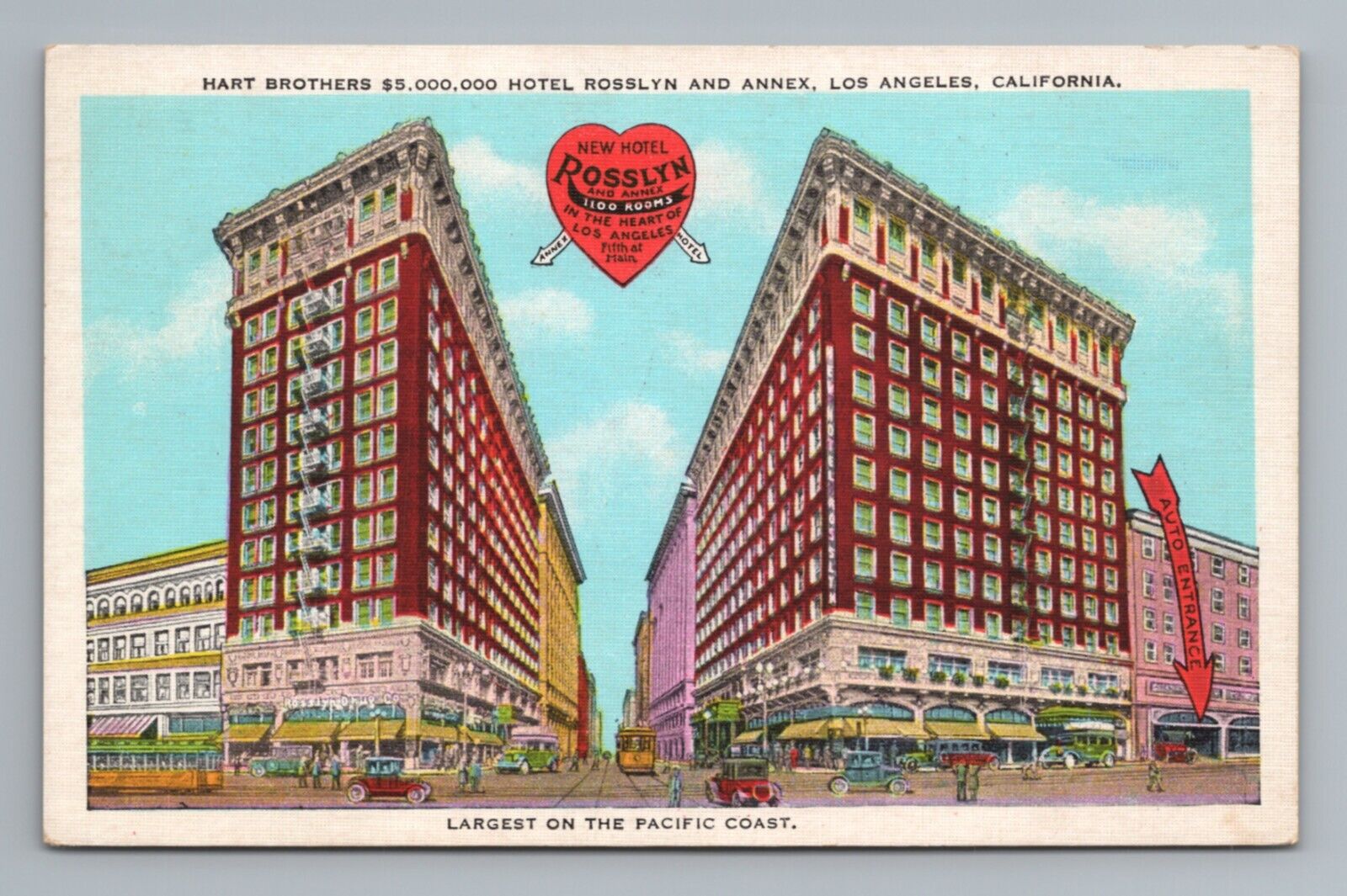 Hart Brothers Hotel Rosslyn and Annex Los Angeles California Postcard