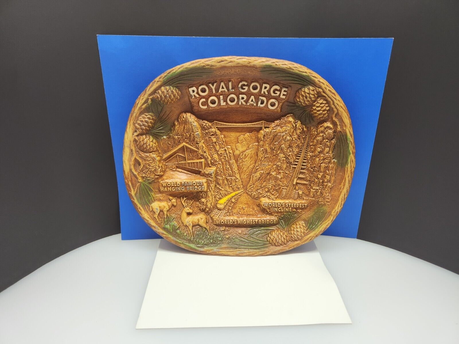 Vintage 60\'s Souvenir Plate 3D Pressed Wood Resin Wall-Royal Gorge