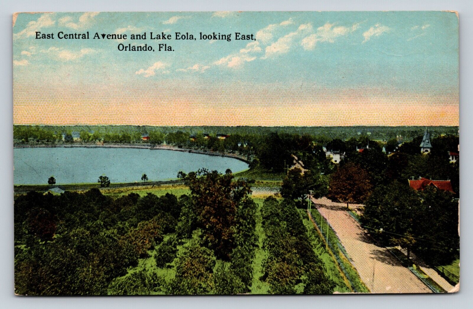 Orlando, Florida East Central Avenue & Lake Eola Looking East ANTIQUE Postcard