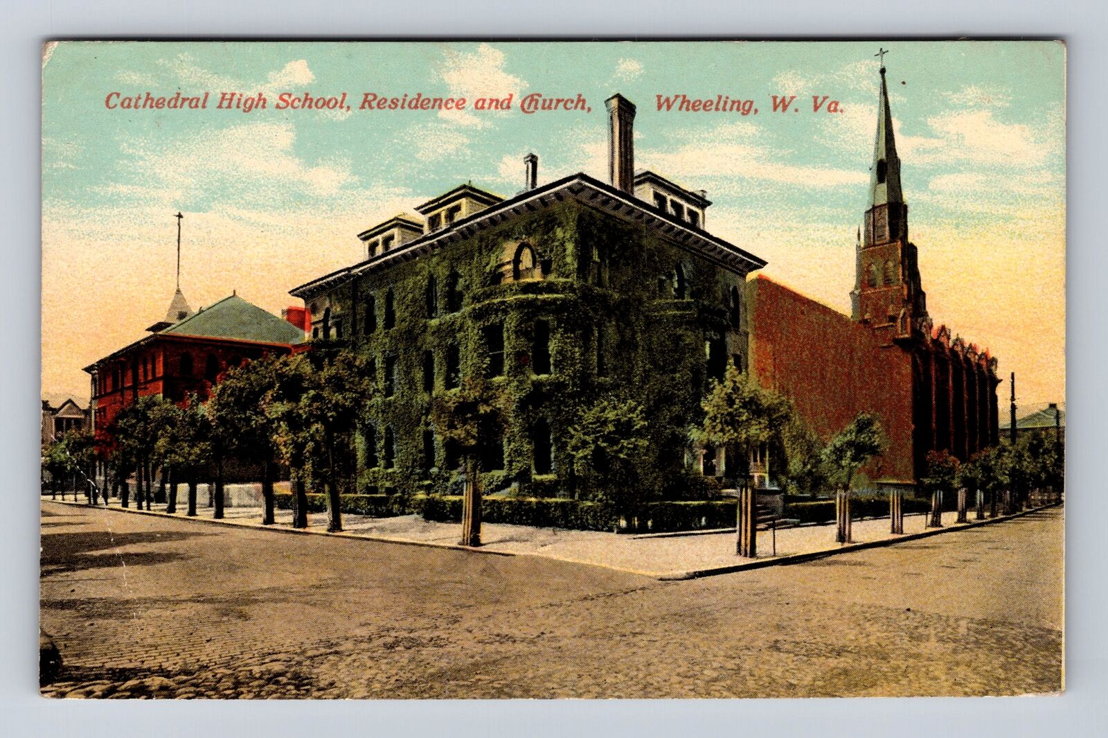 Wheeling WV-West Virginia, Cathedral High School, Vintage c1912 Postcard