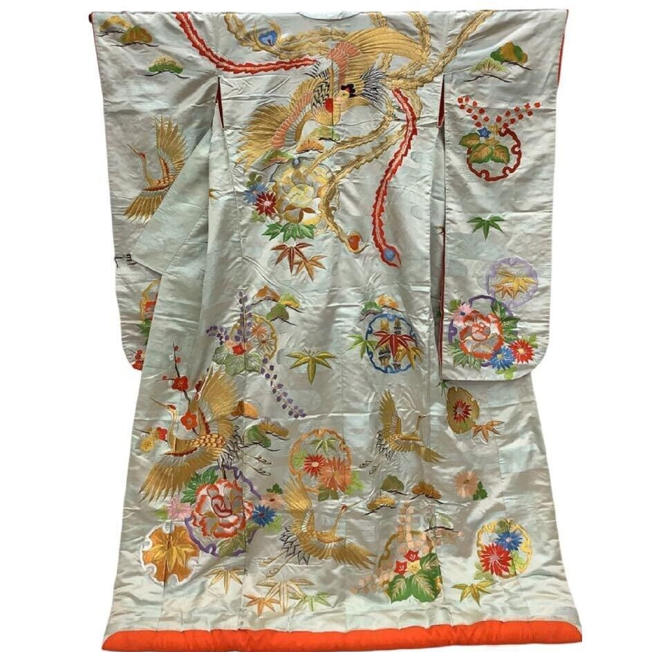 Japanese Kimono Uchikake Vintage Gorgeous wedding golden phoenix embroidery (u33