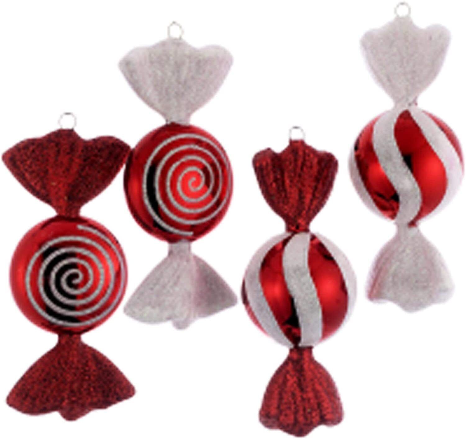 Kurt Adler 6 Inch Red/White Candy Swirld Ornaments - Set of 4