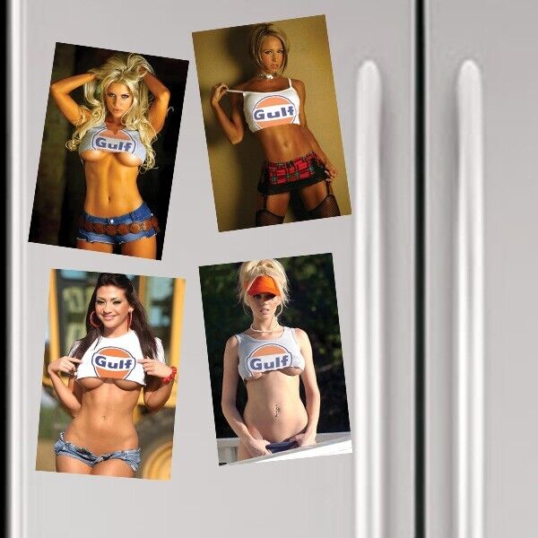 Gulf Oil Petroleum Company Mini Poster Set of Ad Signs Sexy Photo Fridge Magnets