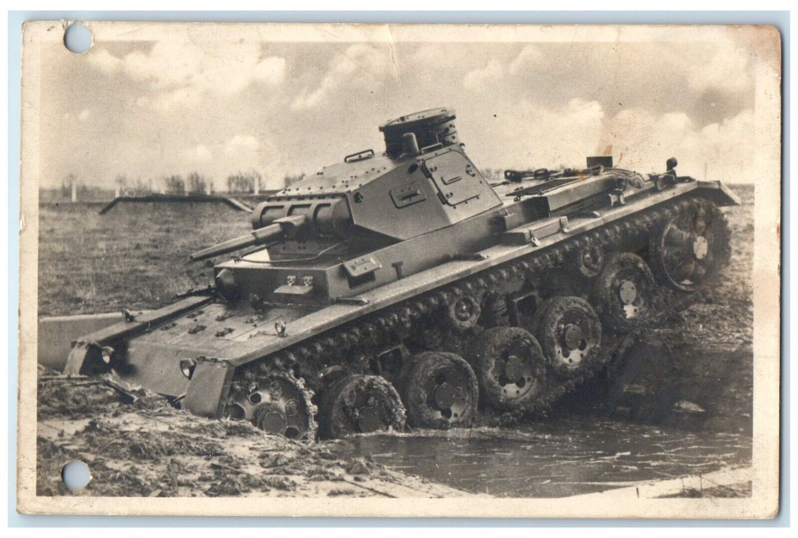 c1940's WWI Germany Tank Stuck In The Mud Soldier Mail RPPC Photo Postcard