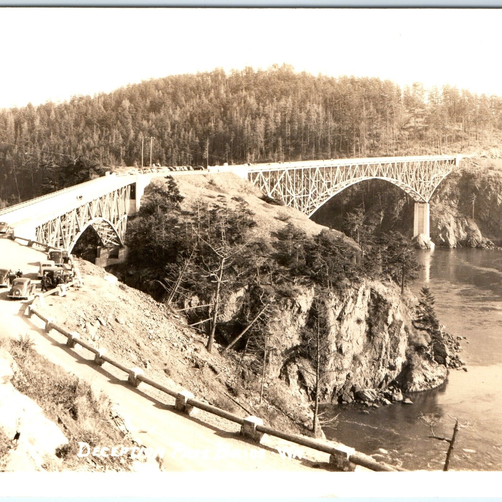 c1940s North Whidbey, Oak Harbor, WA RPPC Deception Pass Bridge Photo Ford A114