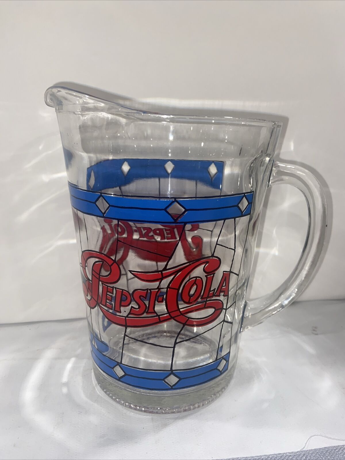 Vtg 1970'S Pepsi Cola Pitcher Tiffany Style Stained Glass Design