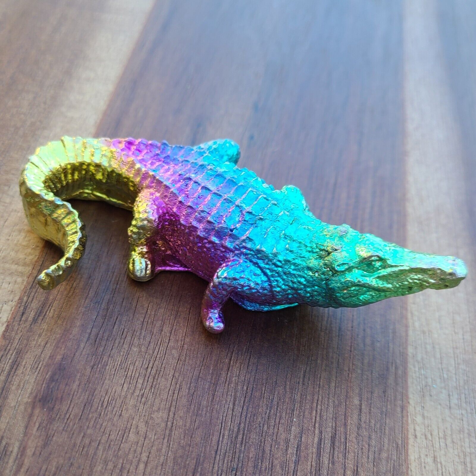 Bismuth Alligator Sculpture in Rainbow, Crocodile, Made by The Bismuth Smith