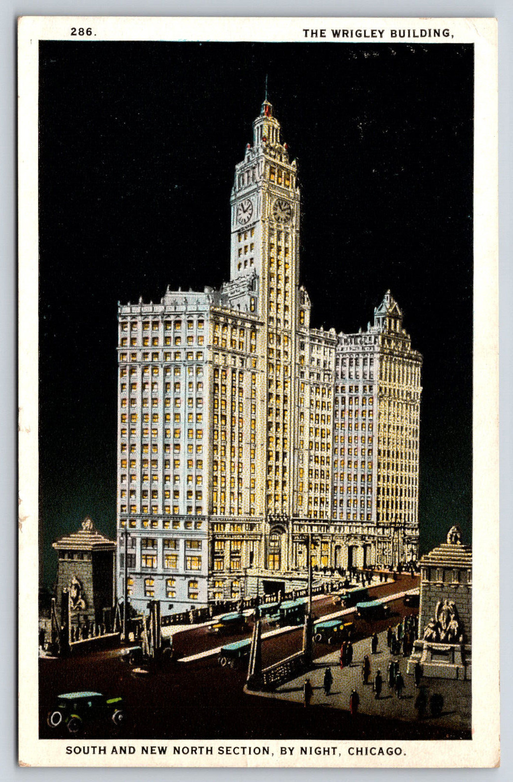 Chicago IL-Illinois, The Wrigley Building By Night, Vintage Antique Postcard