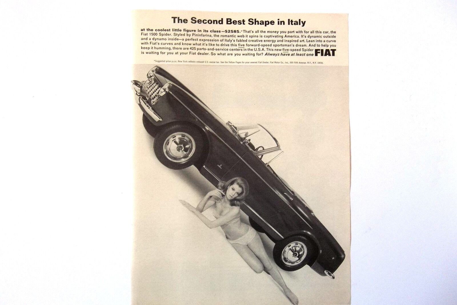 1965 Fiat 1500 Spider Convertible Print Ad Styled Pininfarina
