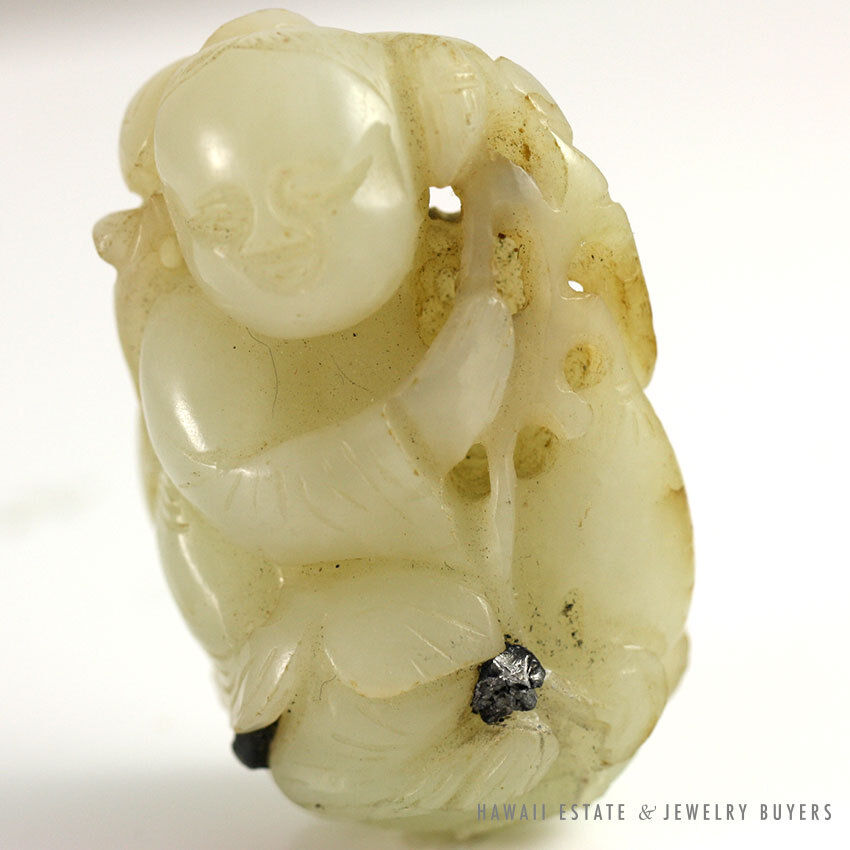 IMPORTANT 19C CHINESE MUTTON FAT WHITE JADE CARVED DEITY RECLAIMED ARTIFACT