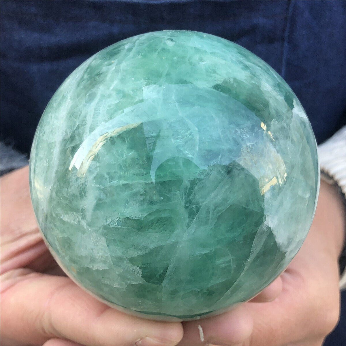 2.11LB Natural green fluorite quartz ball hand carved crystal sphere healing 