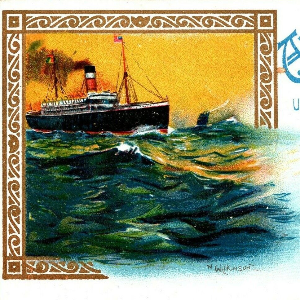 c1903 Norman Wilkinson Allan Ship Line Illustrated Postcard Undivided Back RARE