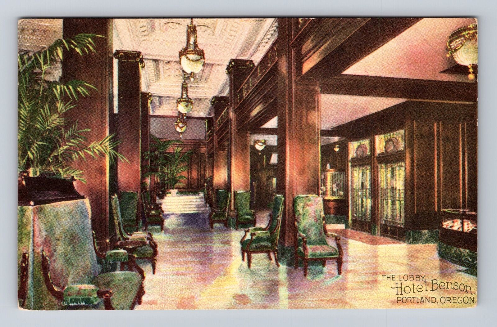 Portland OR-Oregon, The Lobby, Hotel Benson, Advertising, Vintage Postcard