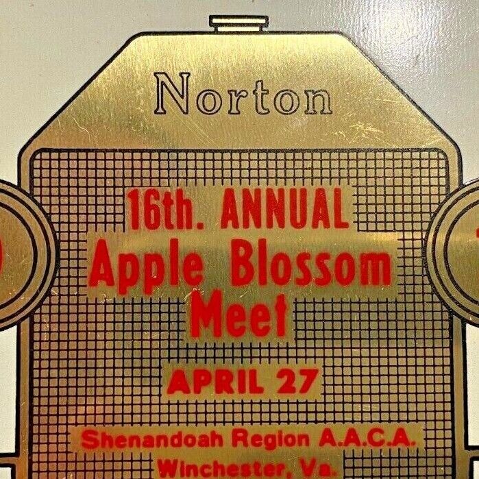 1974 Car Show Meet Automobile Club AACA Norton Winchester Shenandoah VA Plaque