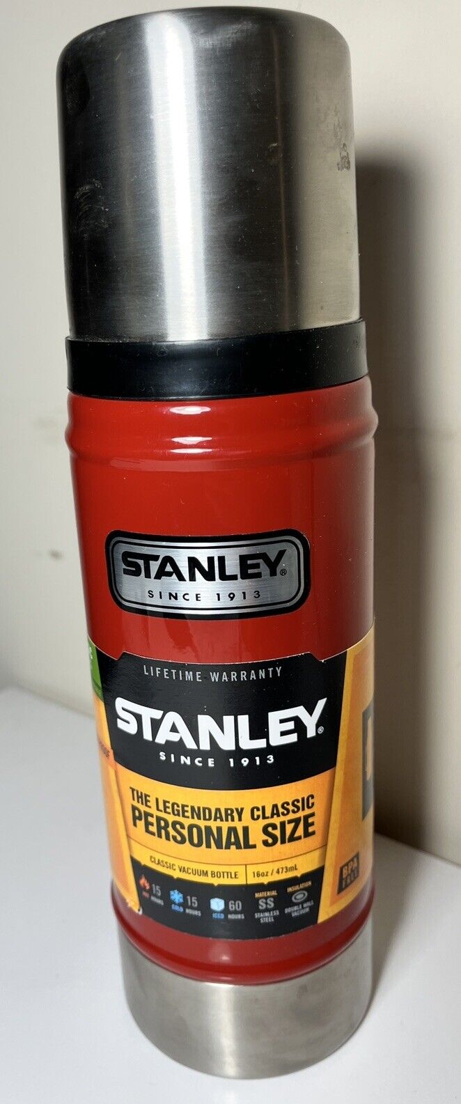 New* Stanley Legendary Classic Personal Size 16oz Vacuum Bottle RED Stainless