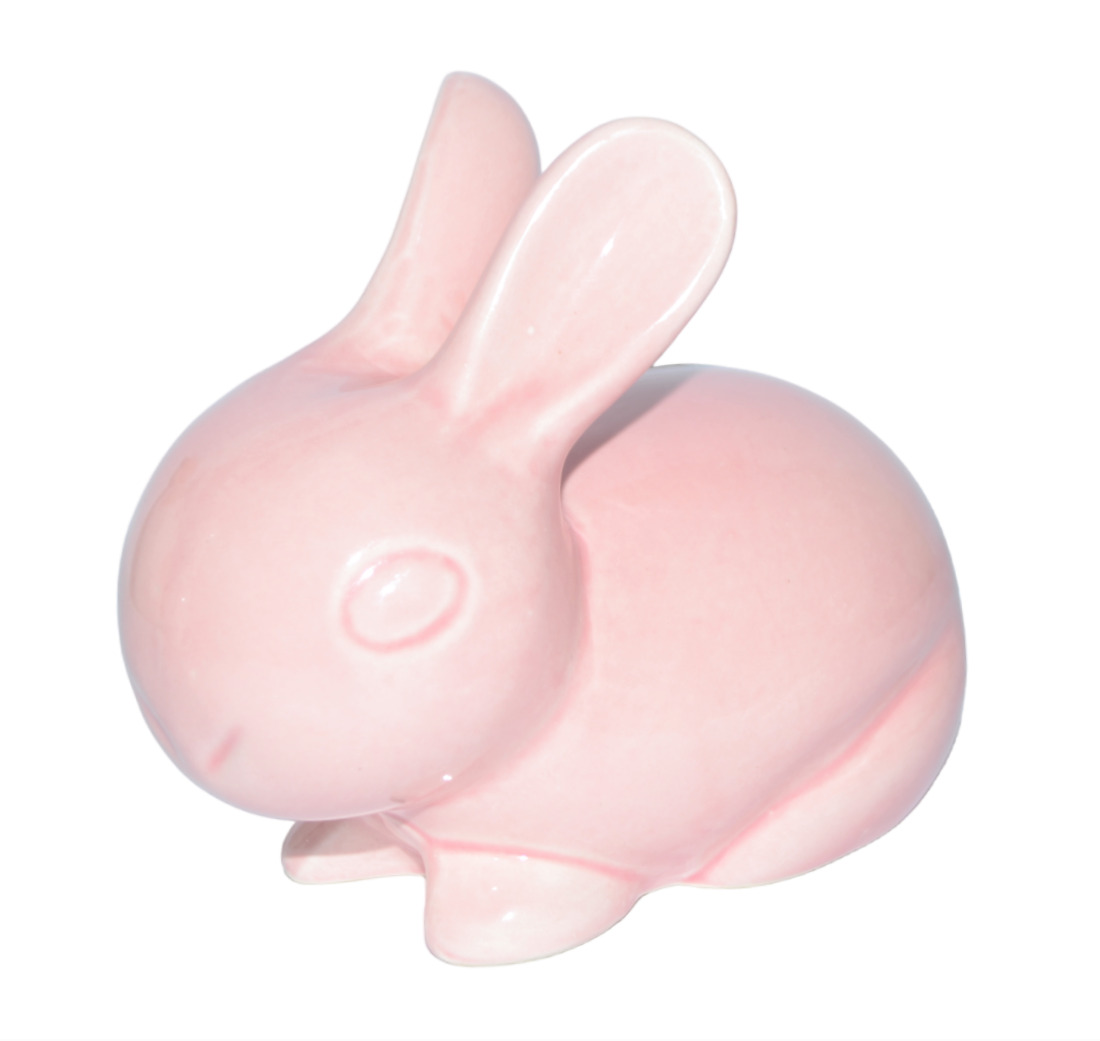 Vintage Bunny Cottonball Holder Pink Ceramic Rabbit