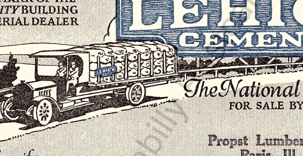 1930\'s Paris, IL. Vintage Advertising Ink Blotter Lehigh Cement Propst Lumber Co