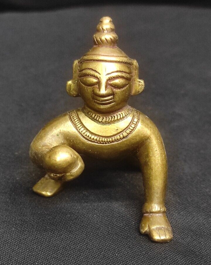 Antique Brass Indian Traditional Miniature  Bal Krishna Statue