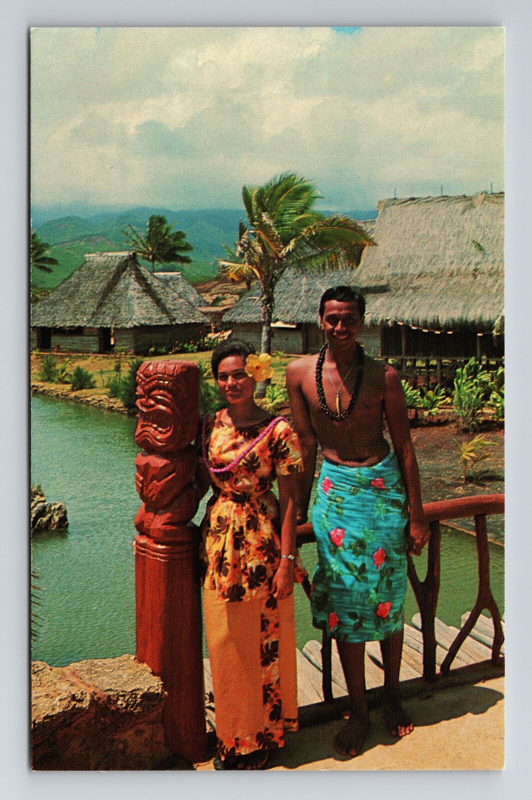 Laie HI-Hawaii, Two Villagers Standing On Bridge, Vintage Postcard