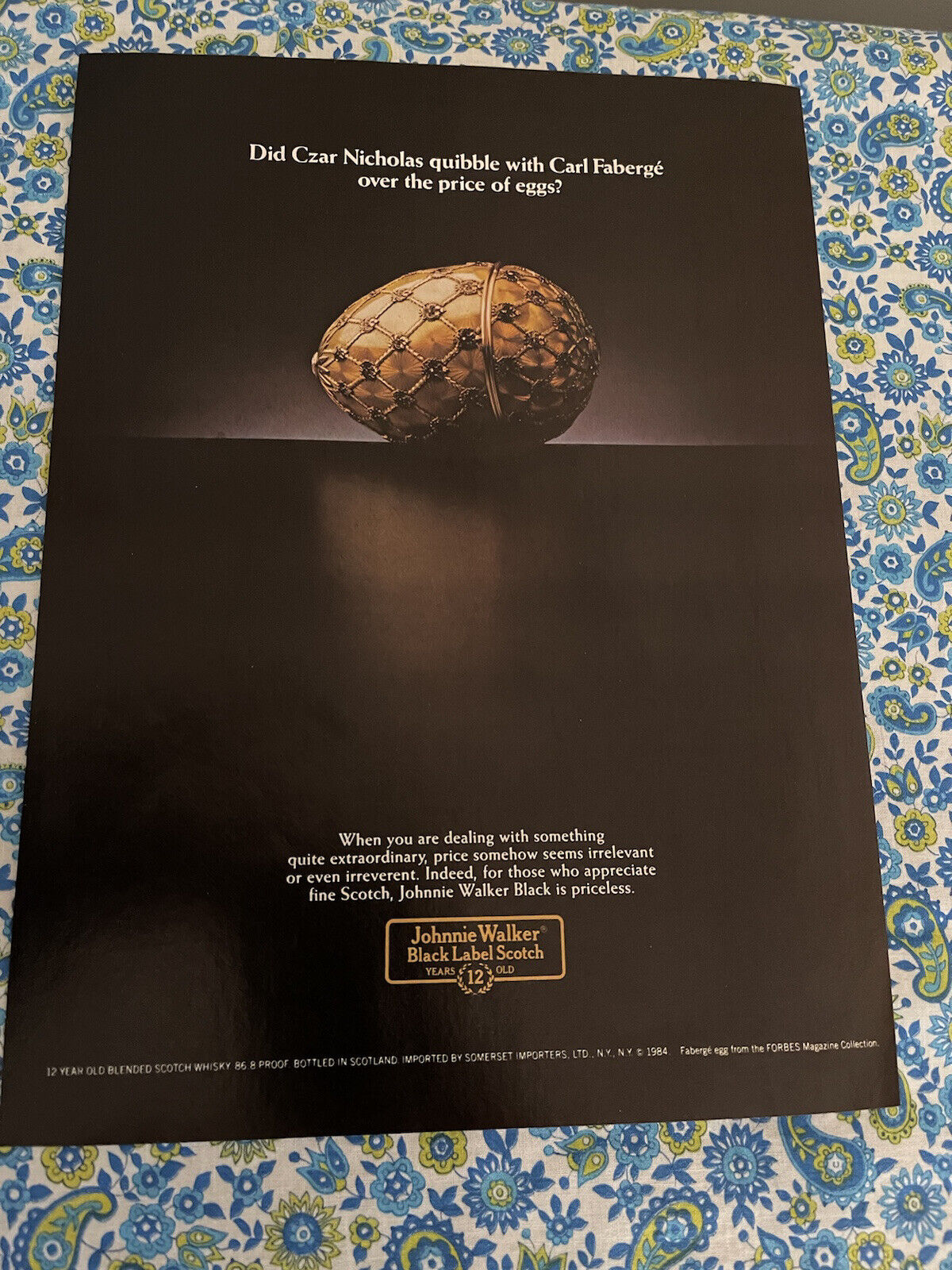 Vintage 1985 Johnnie Walker Black Label Print Ad Faberge Egg