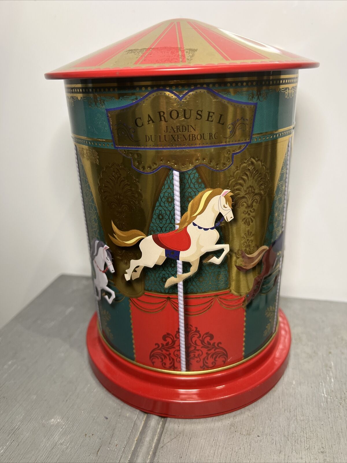 Musical Carousel EMPTY Collectable Tin Container Decor
