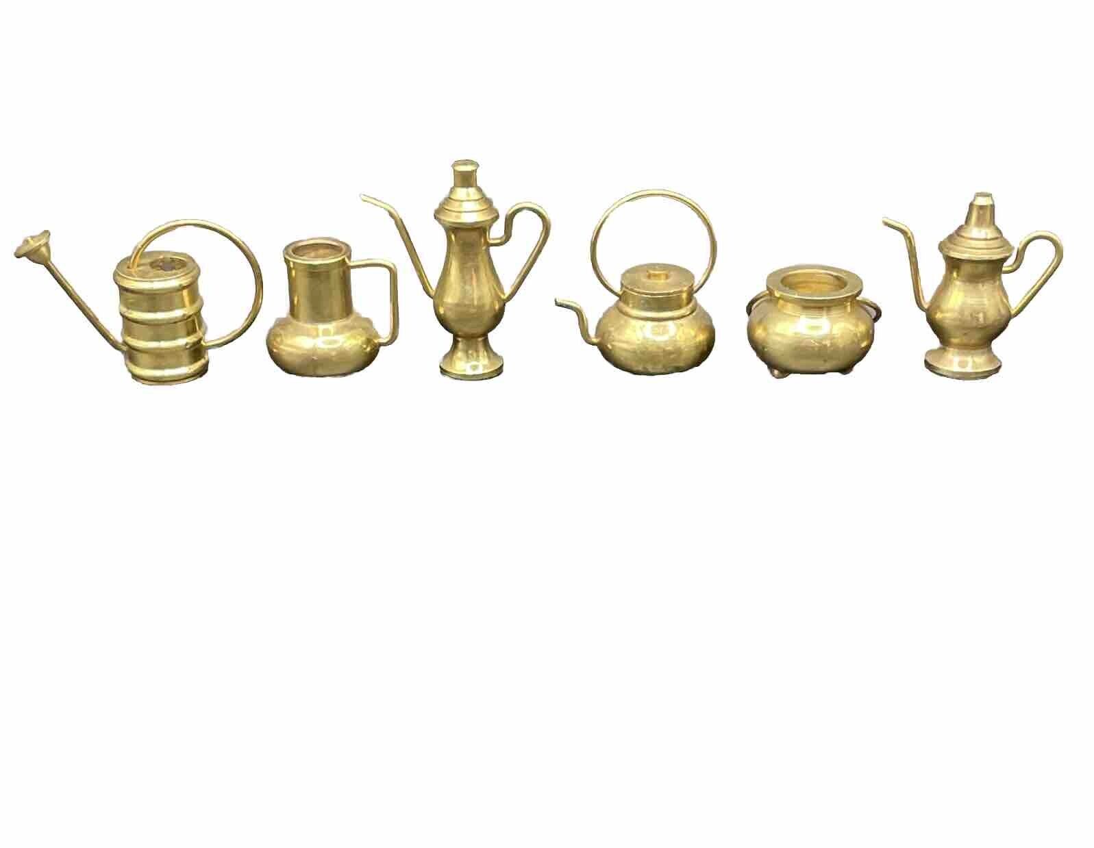 Vintage Brass Miniature Set Kettle Teapot Water Can 6 pc Set 1” - 1.5” INDIA